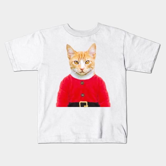 Festive Elf Ginger Cat Kids T-Shirt by DarkMaskedCats